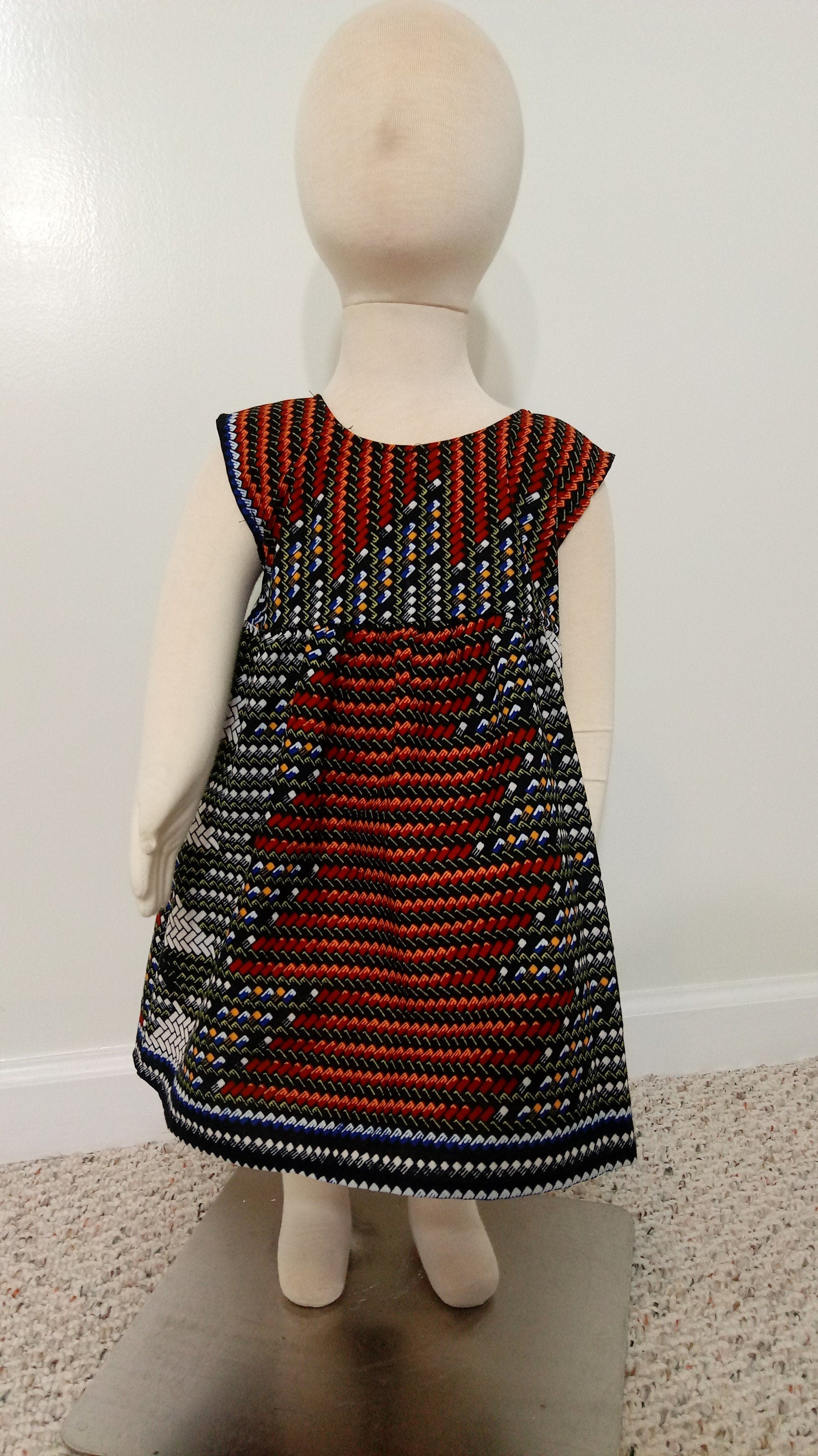 Girl's 2T ankara sun dress Red, Black, White and Blue Kitenge African print cotton