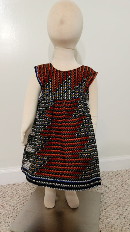 Girl's 2T ankara sun dress Red, Black, White and Blue Kitenge African print cotton