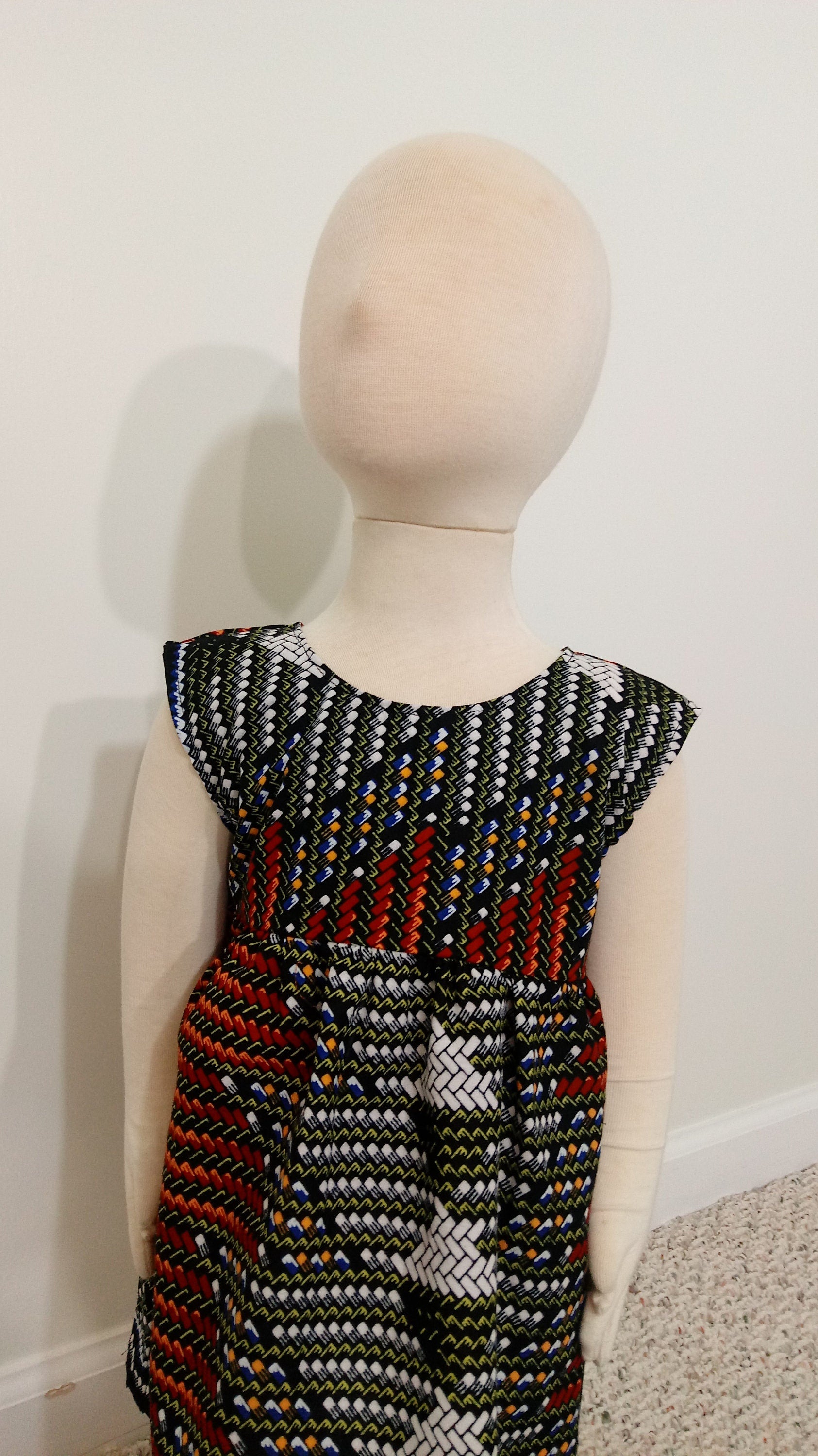 Girl's 2T ankara sun dress Red, Black, White and Blue Kitenge African print cotton