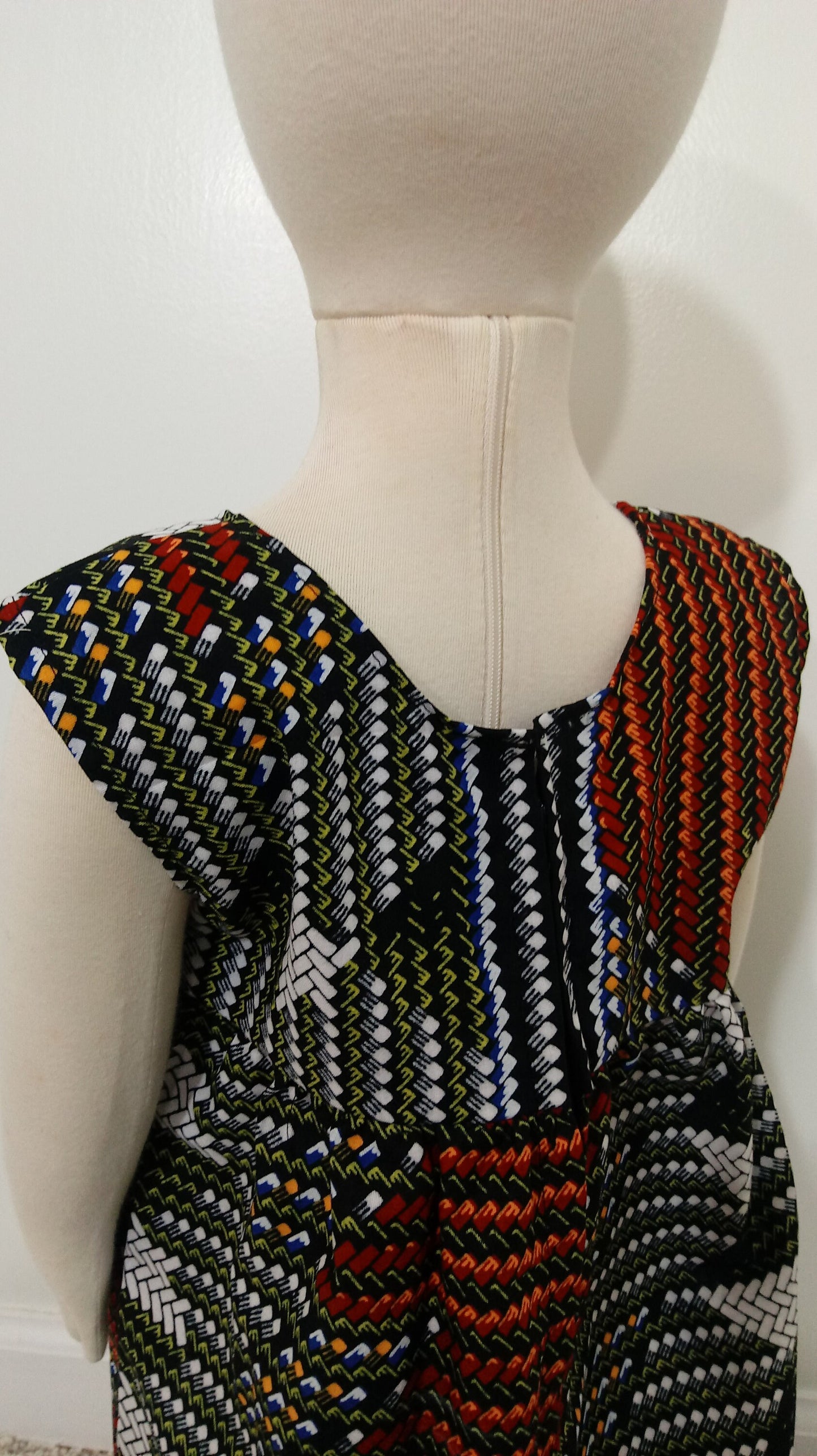 Girl's 2T ankara sun dress Red, Black, White and Blue Kitenge African print cotton