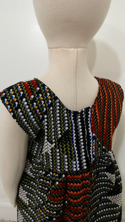 Girl's 2T ankara sun dress Red, Black, White and Blue Kitenge African print cotton