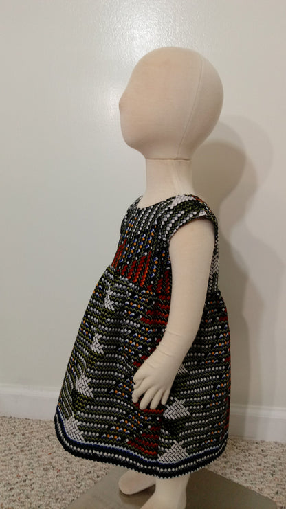 Girl's 2T ankara sun dress Red, Black, White and Blue Kitenge African print cotton