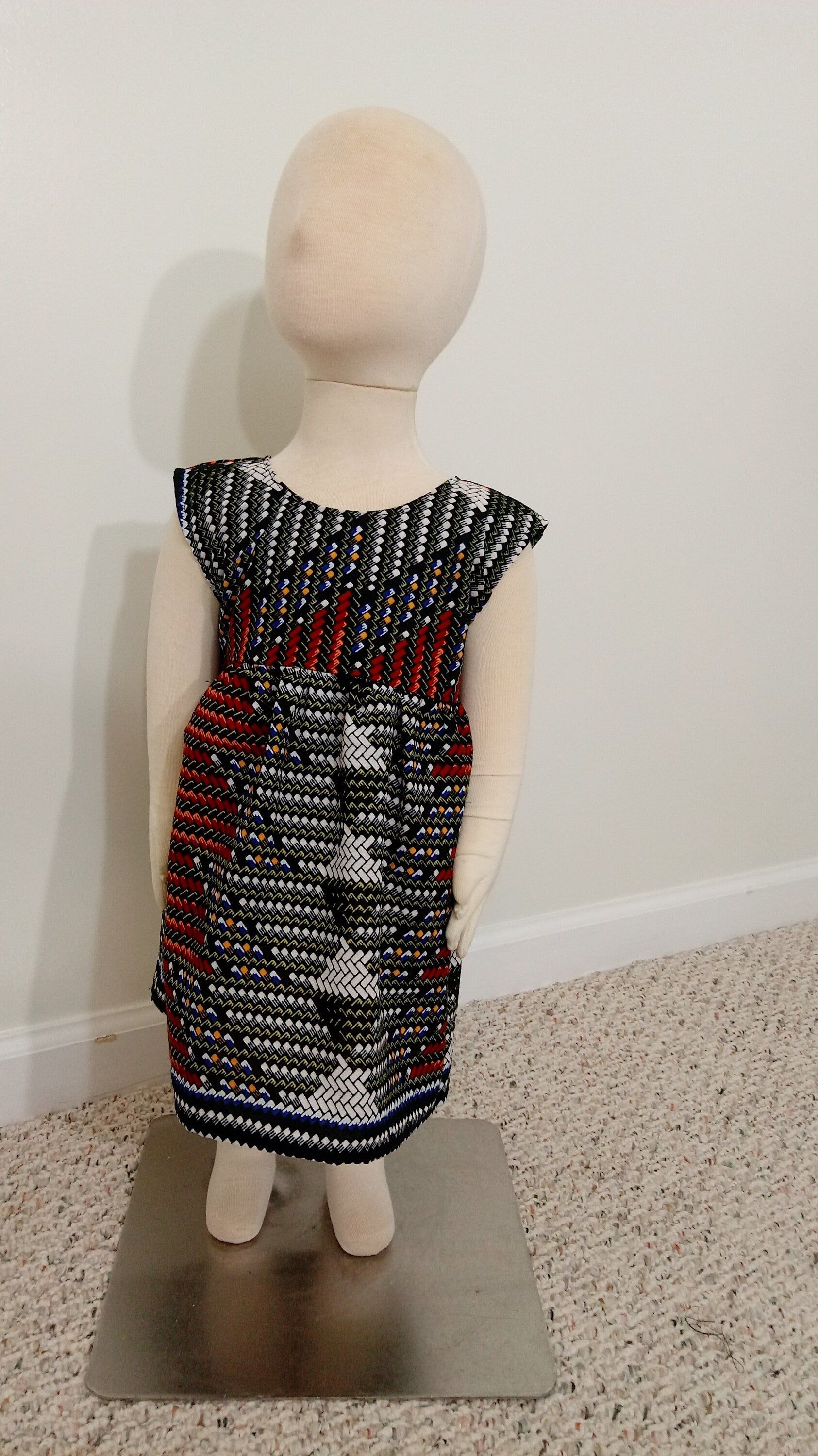 Girl's 2T ankara sun dress Red, Black, White and Blue Kitenge African print cotton
