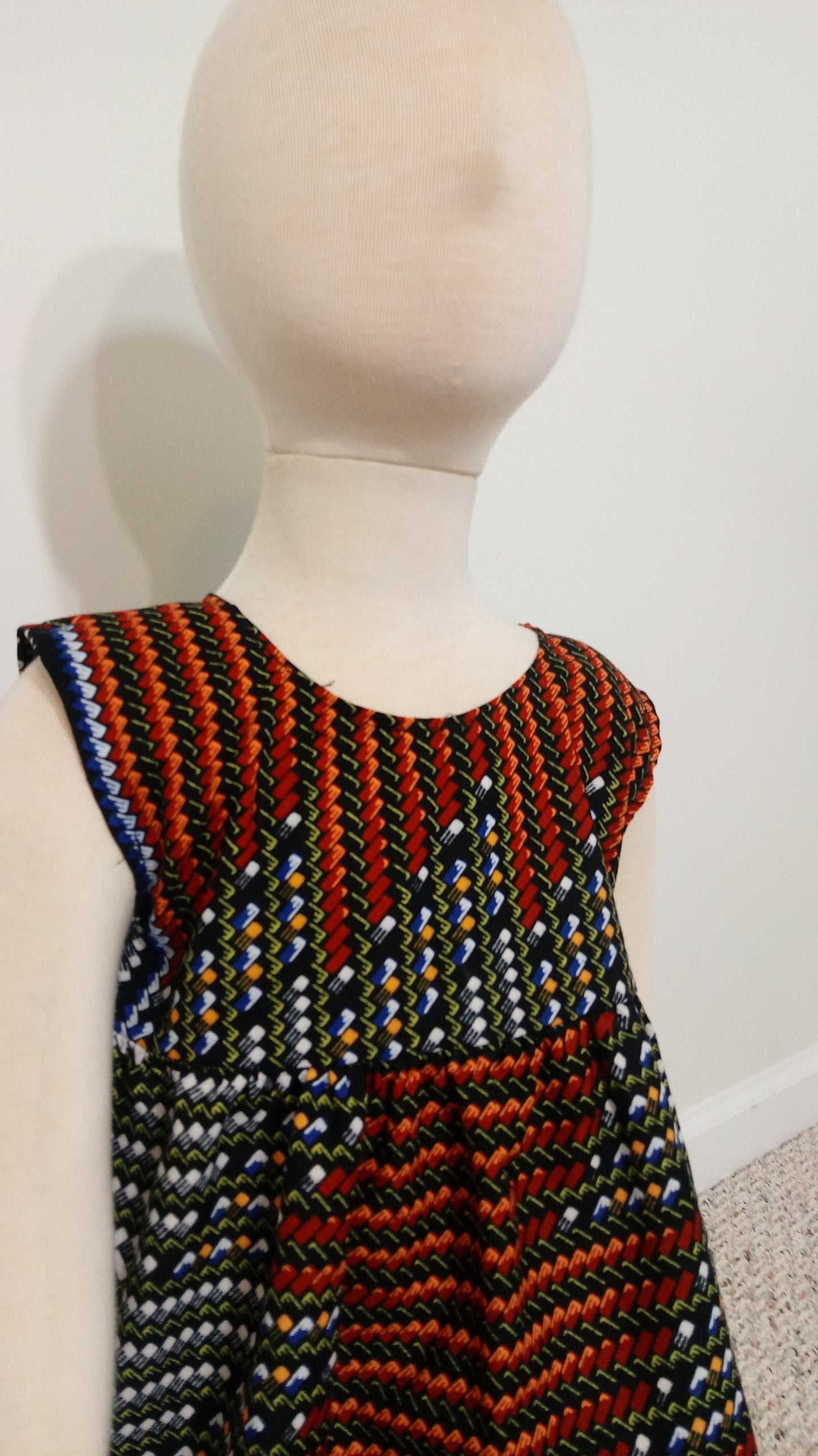 Girl's 2T ankara sun dress Red, Black, White and Blue Kitenge African print cotton