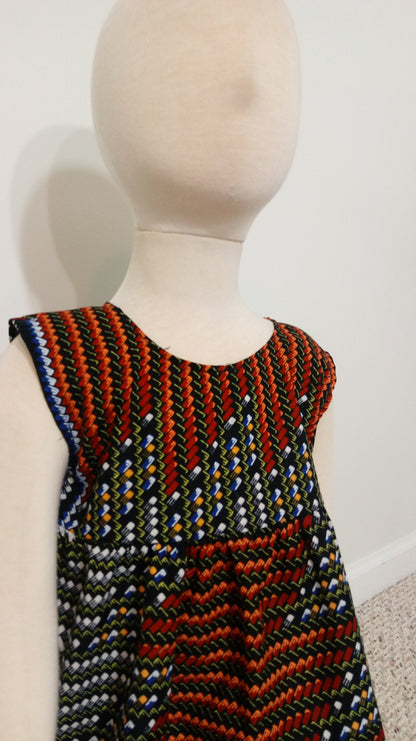 Girl's 2T ankara sun dress Red, Black, White and Blue Kitenge African print cotton