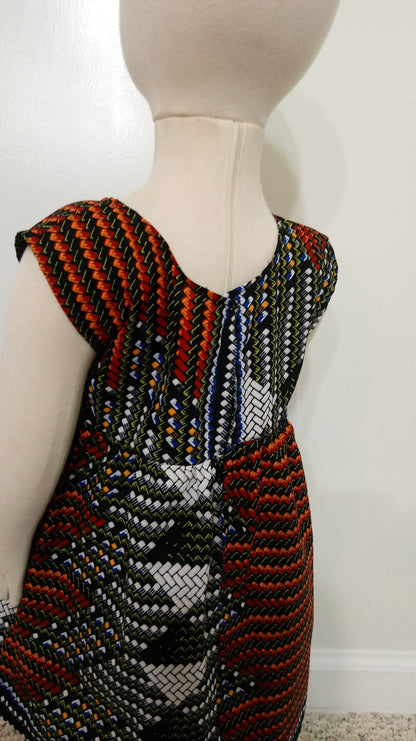 Girl's 2T ankara sun dress Red, Black, White and Blue Kitenge African print cotton