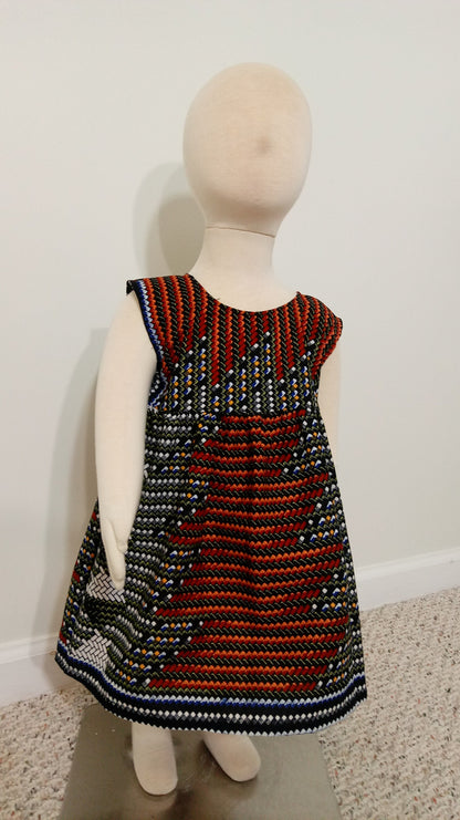 Girl's 2T ankara sun dress Red, Black, White and Blue Kitenge African print cotton