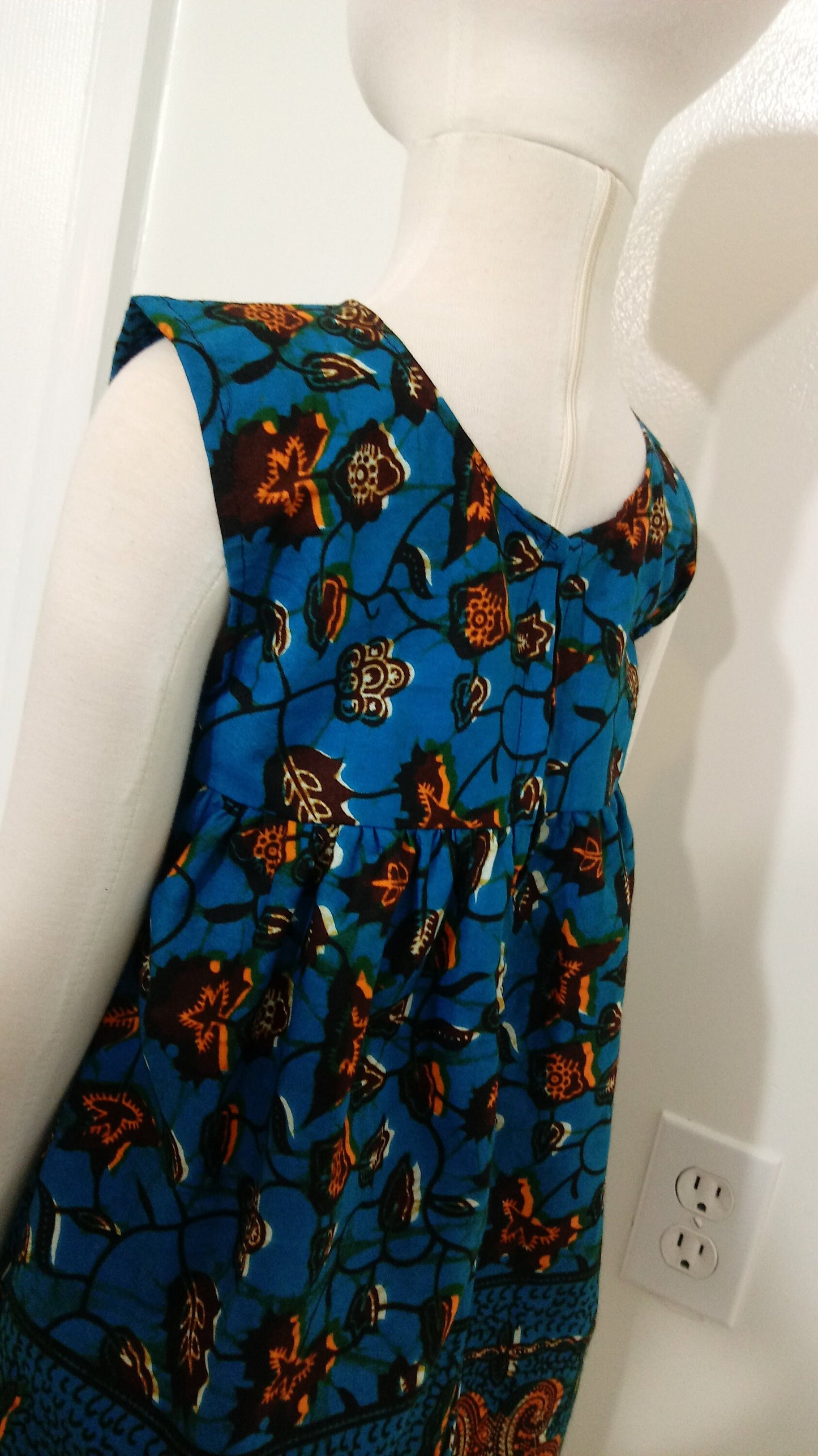 Girl's 4T ankara sun dress Blue, Orange and Brown Kitenge African print cotton