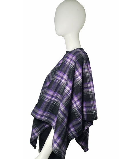 Poncho- purple checkered triangle fleece poncho (size: one size fits most)