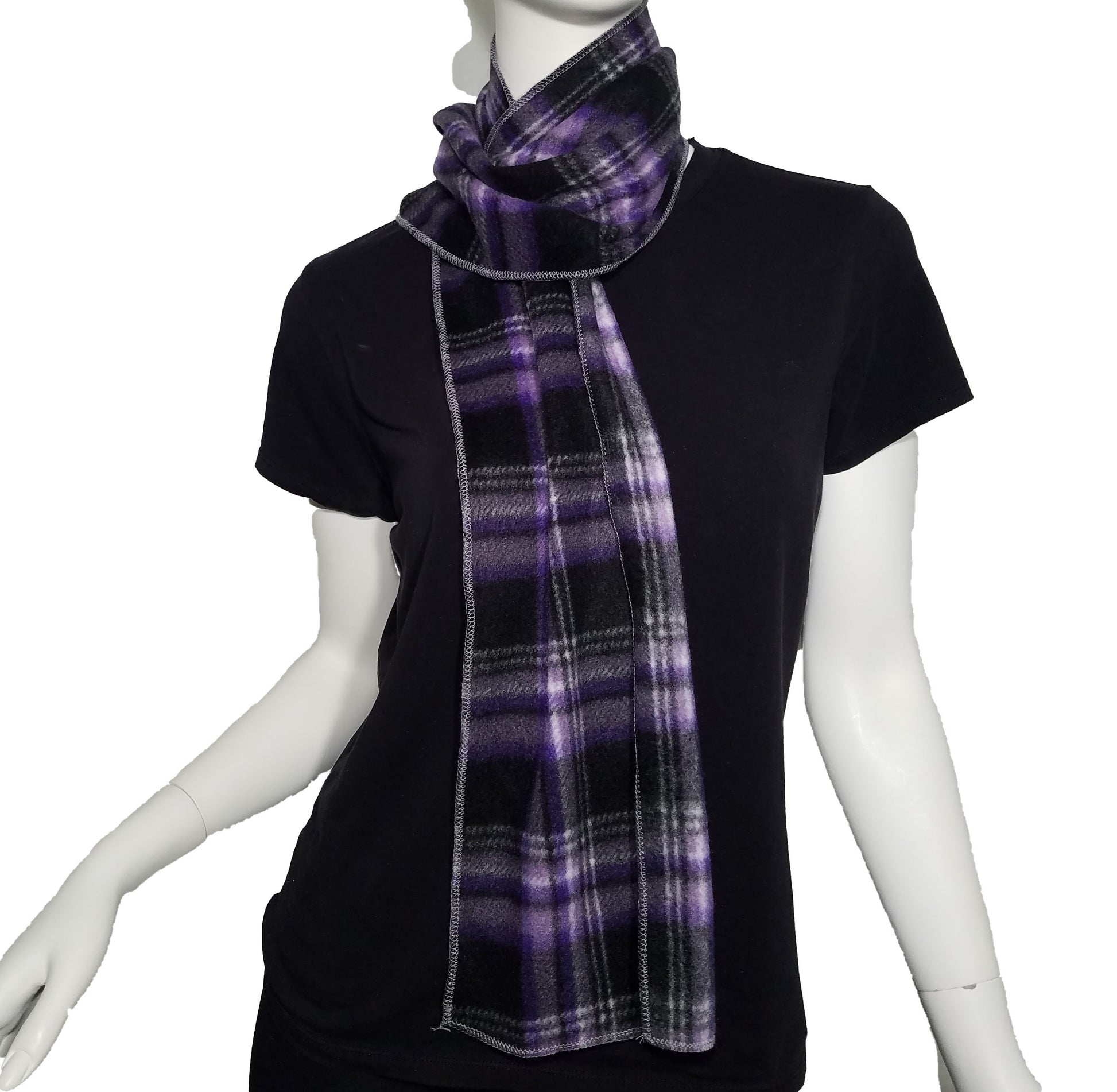 Scarf- purple checkered plush fleece