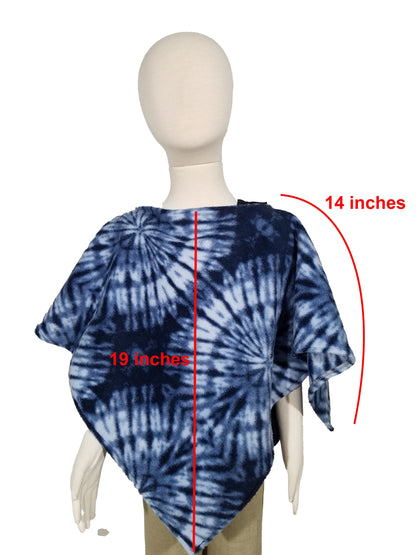 Triangle poncho- child; "tie-dyed" look blue plush fleece (size 4T - 6 years)