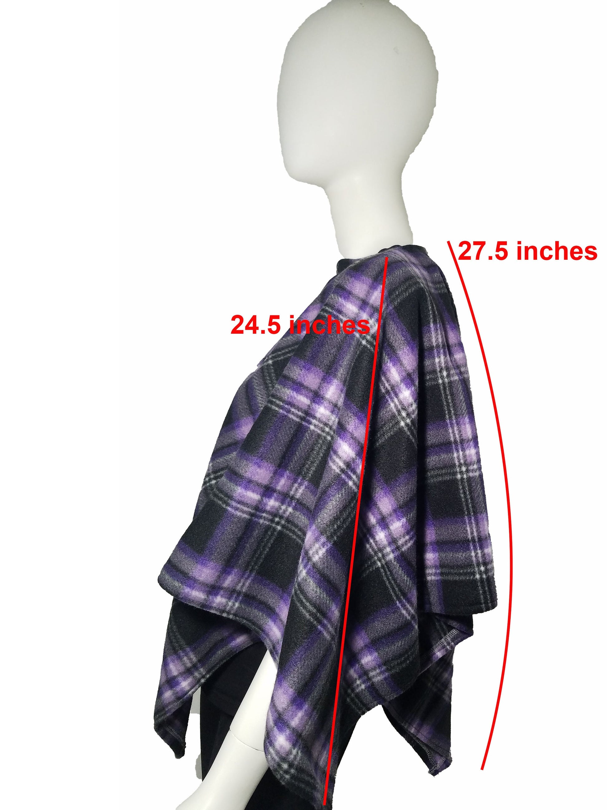 Poncho- purple checkered triangle fleece poncho (size: one size fits most)
