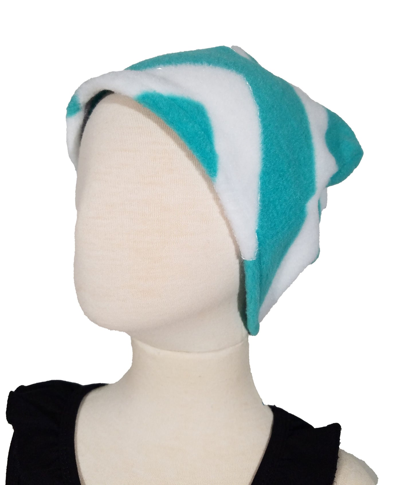 Child's hat- white and teal zigzag print plush fleece (size: 2-5 years)