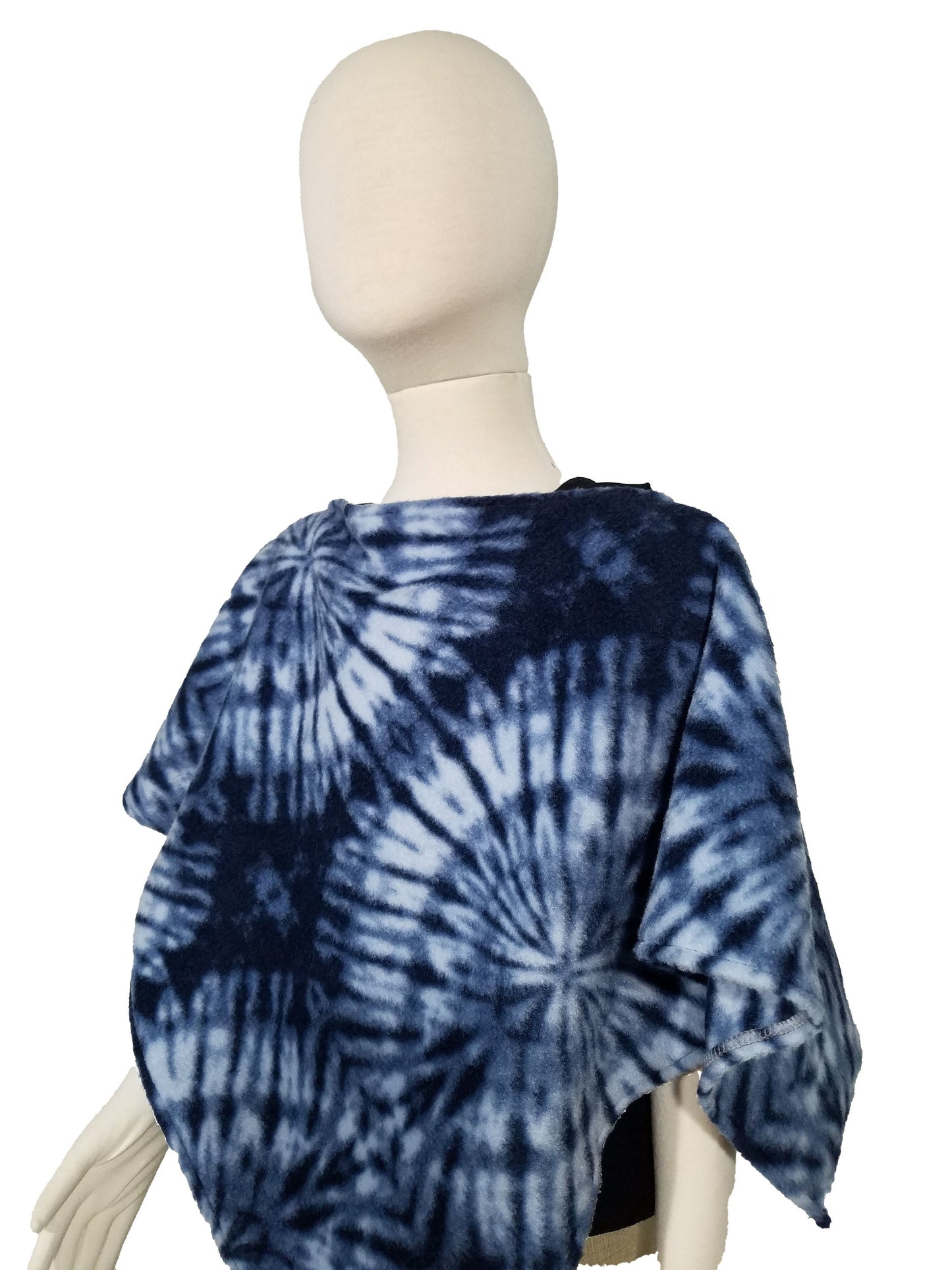 Triangle poncho- child; "tie-dyed" look blue plush fleece (size 4T - 6 years)