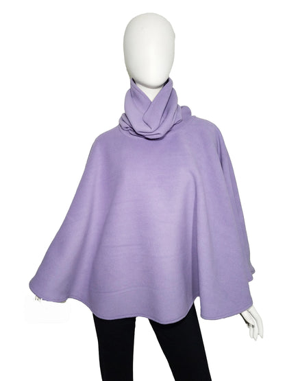 Fleece cowl neck poncho with convertible hood