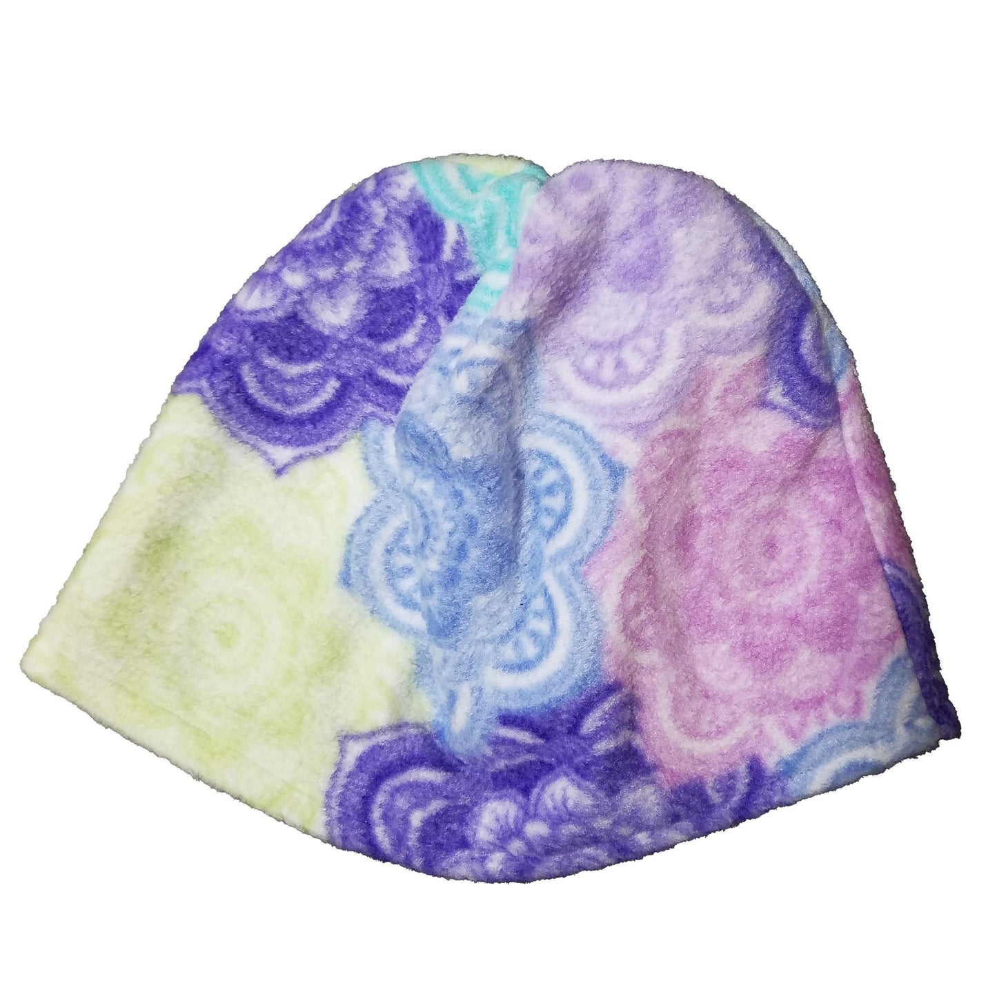 Adult hat- pastel floral plush fleece (size: small to medium)