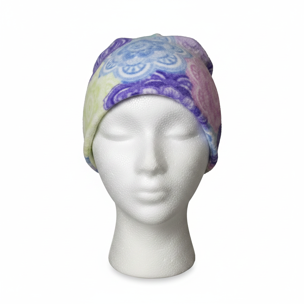Adult hat- pastel floral plush fleece (size: small to medium)