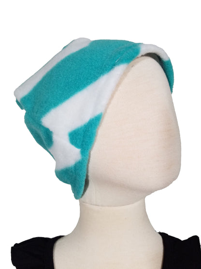 Child's hat- white and teal zigzag print plush fleece (size: 2-5 years)