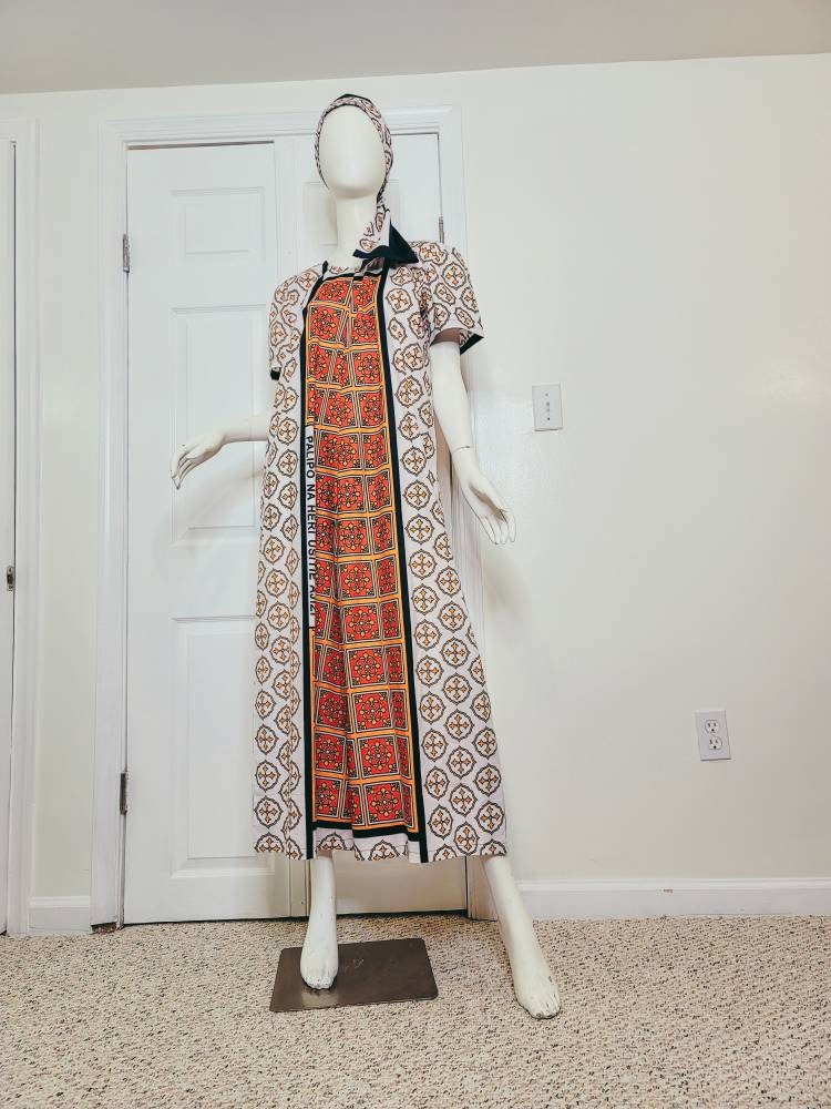 Leso dress w/ wrap swahili African print Pink, Orange and White, A-Line head wrap cotton scarf (US 10)