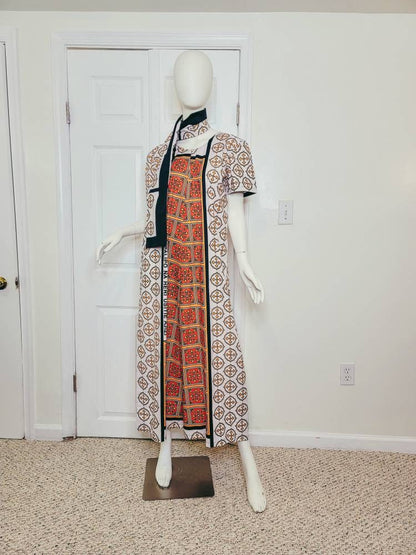 Leso dress w/ wrap swahili African print Pink, Orange and White, A-Line head wrap cotton scarf (US 10)