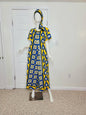 Leso dress w/ wrap swahili African print Blue and Yellow, A-Line head wrap cotton scarf (size US 8)