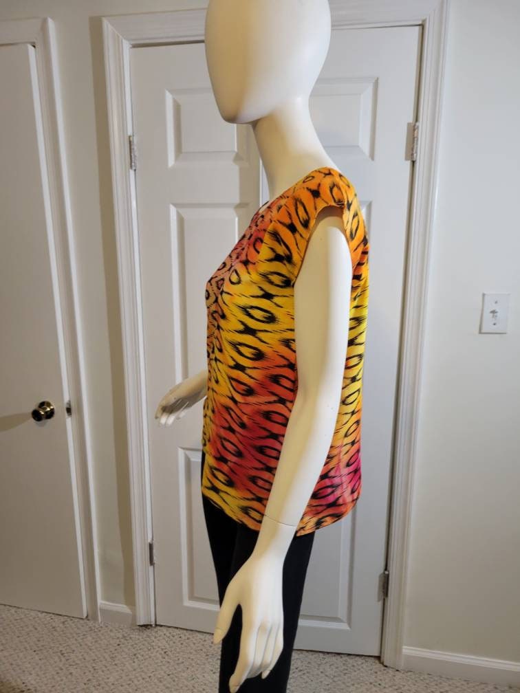 Sleeveless summer blouse- black and orange (size US 8)