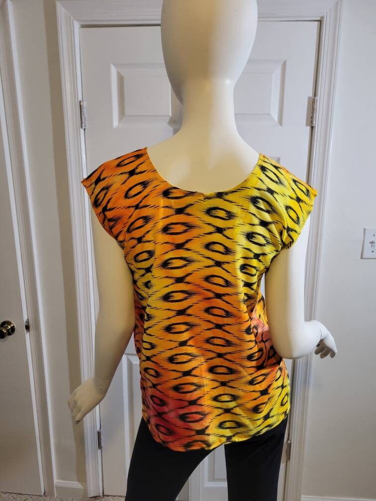 Sleeveless summer blouse- black and orange (size US 8)