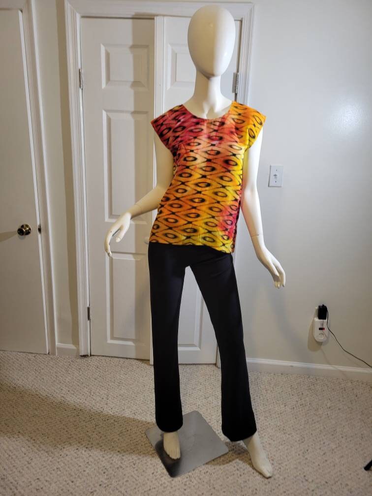 Sleeveless summer blouse- black and orange (size US 8)