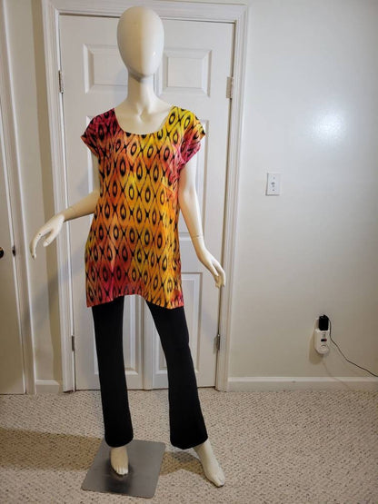 Sleeveless tunic blouse soft cotton summer black and orange (size US 8)