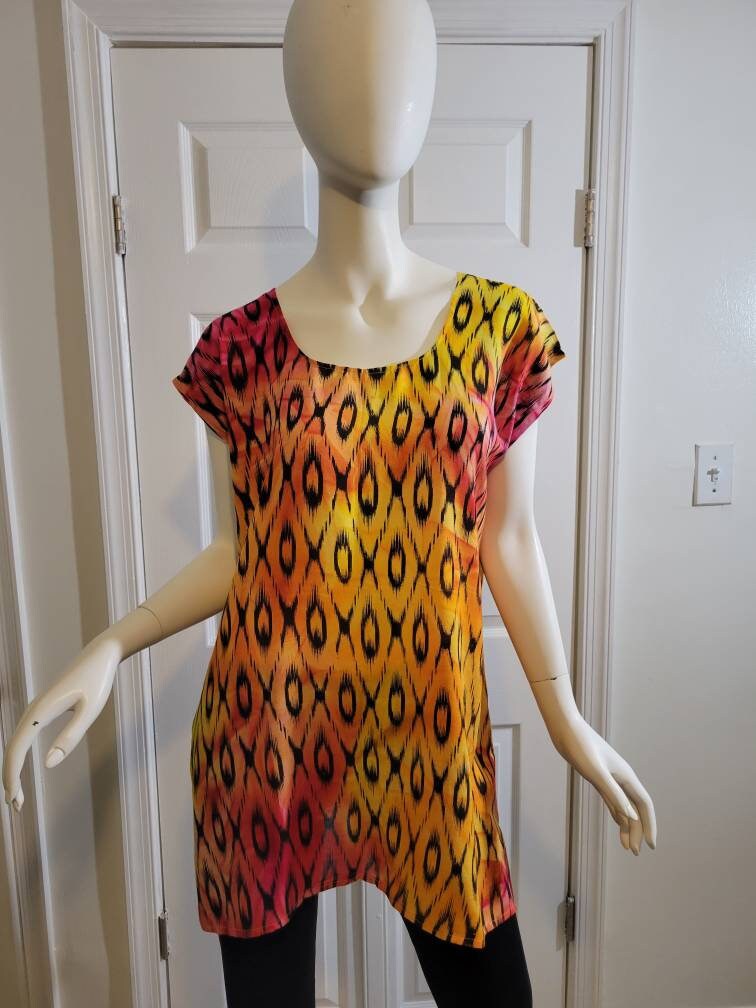 Sleeveless tunic blouse soft cotton summer black and orange (size US 8)