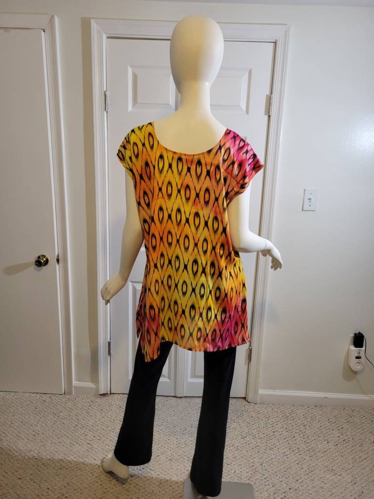 Sleeveless tunic blouse soft cotton summer black and orange (size US 8)