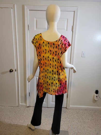 Sleeveless tunic blouse soft cotton summer black and orange (size US 8)