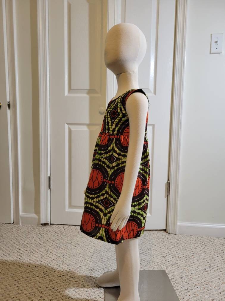 Girl's 2T ankara sun dress African Print kitenge orange, brown and green cotton