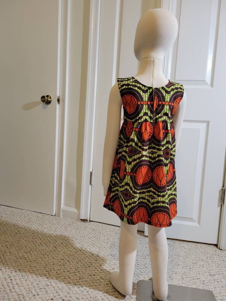 Girl's 2T ankara sun dress African Print kitenge orange, brown and green cotton