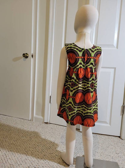 Girl's 2T ankara sun dress African Print kitenge orange, brown and green cotton