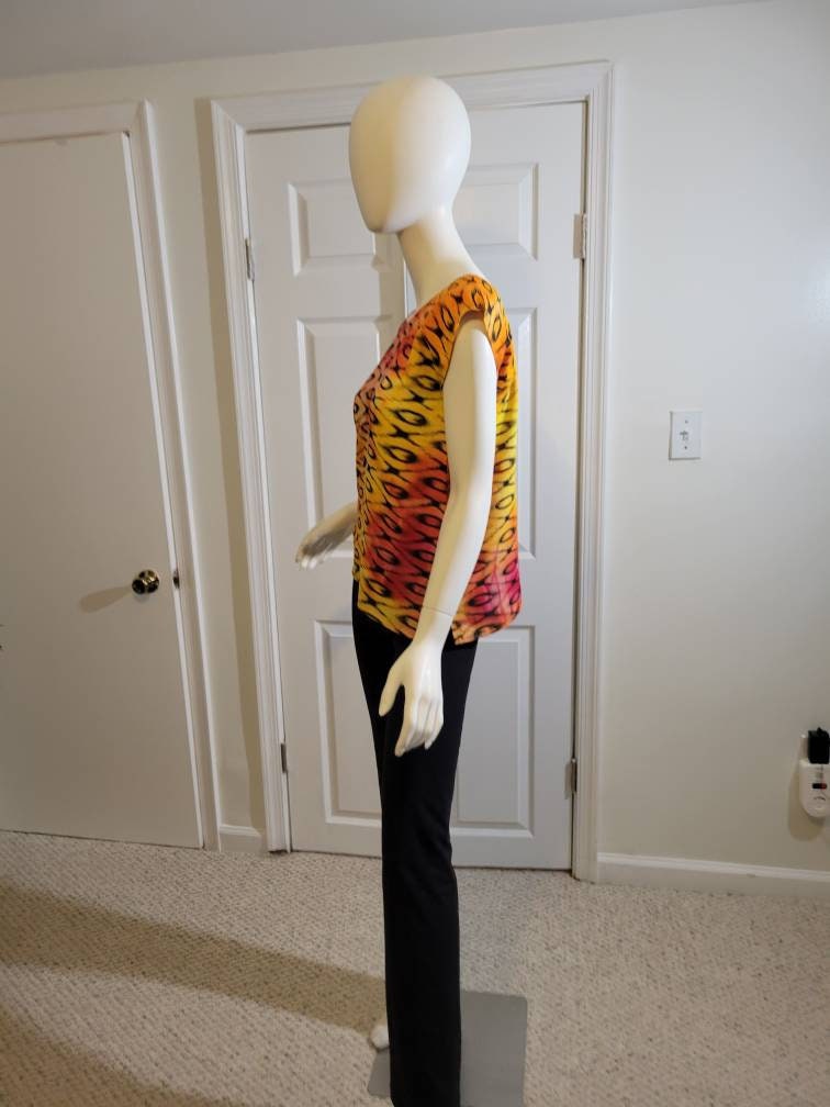 Sleeveless summer blouse- black and orange (size US 8)
