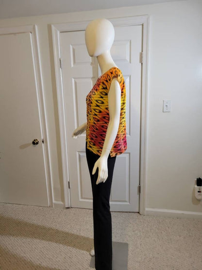 Sleeveless summer blouse- black and orange (size US 8)