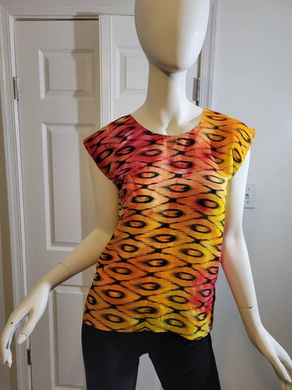 Sleeveless summer blouse- black and orange (size US 8)
