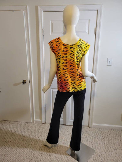 Sleeveless summer blouse- black and orange (size US 8)