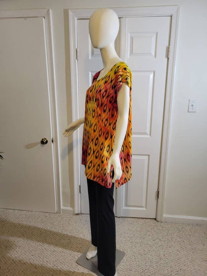 Sleeveless tunic blouse soft cotton summer black and orange (size US 8)