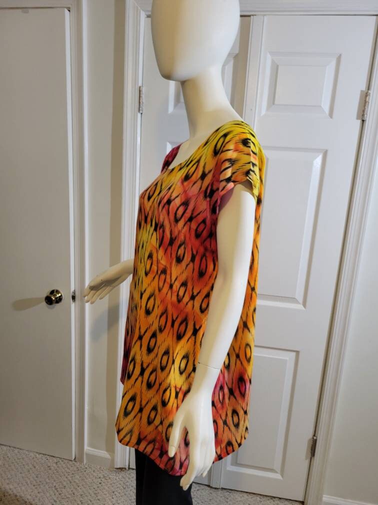 Sleeveless tunic blouse soft cotton summer black and orange (size US 8)