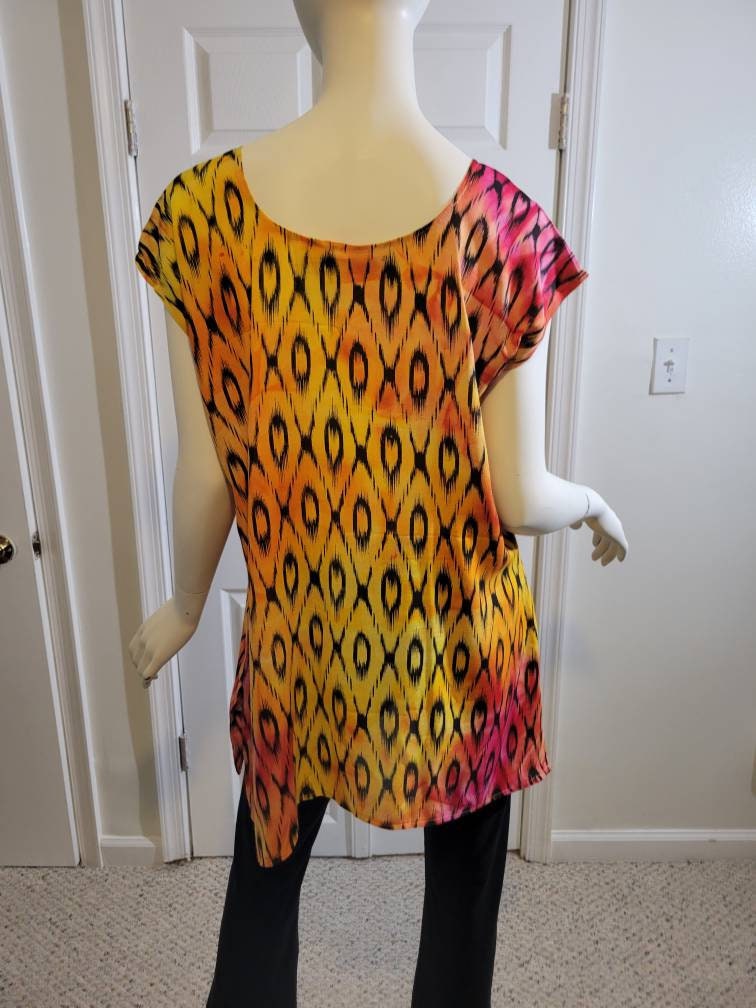 Sleeveless tunic blouse soft cotton summer black and orange (size US 8)