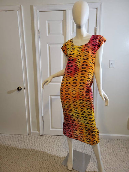 Sleeveless summer dress- black and orange (size US 8)