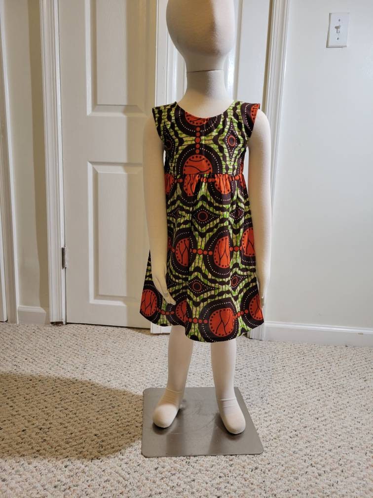 Girl's 2T ankara sun dress African Print kitenge orange, brown and green cotton