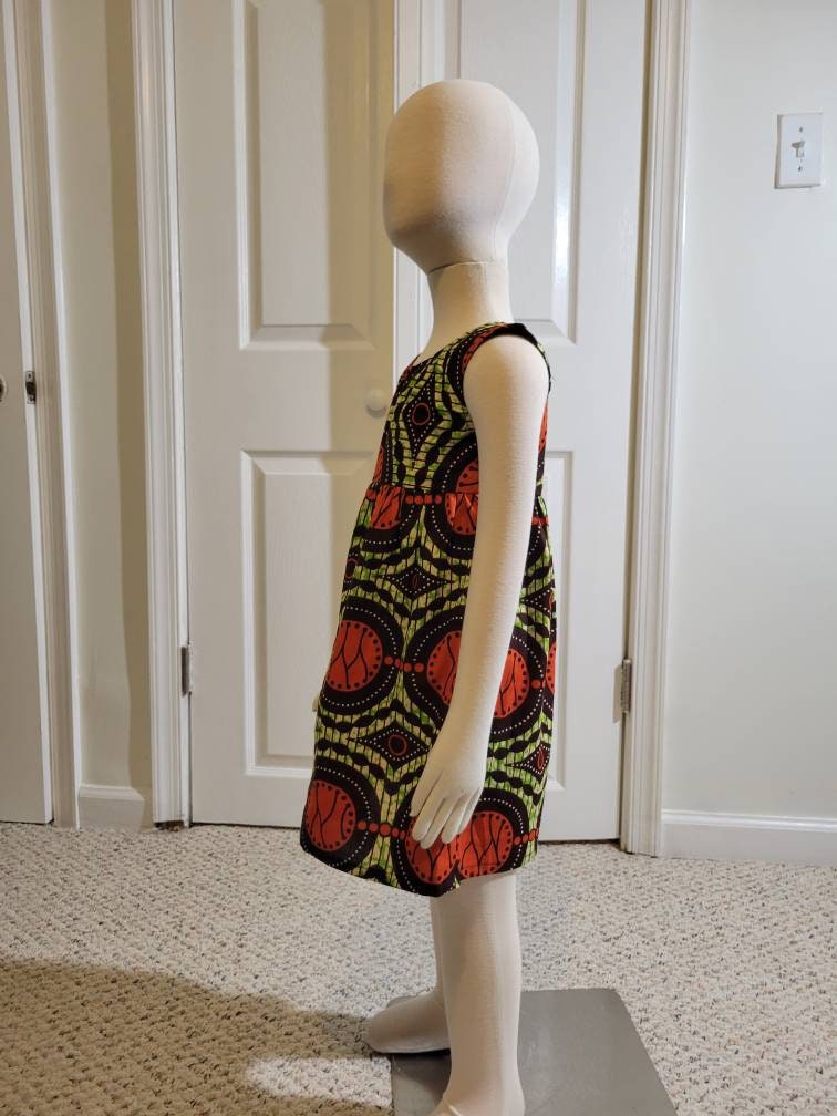 Girl's 2T ankara sun dress African Print kitenge orange, brown and green cotton