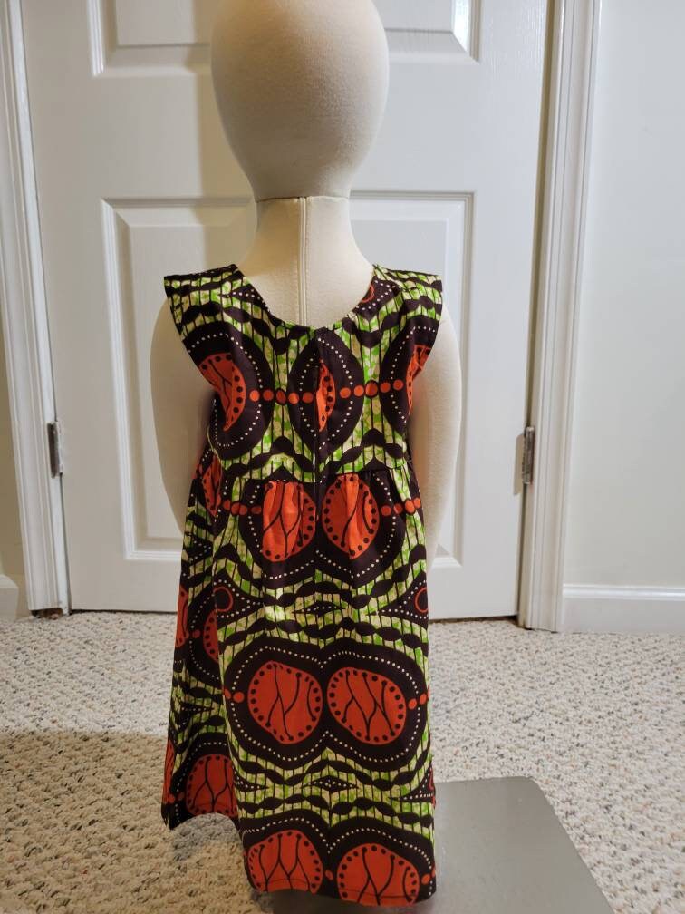 Girl's 2T ankara sun dress African Print kitenge orange, brown and green cotton