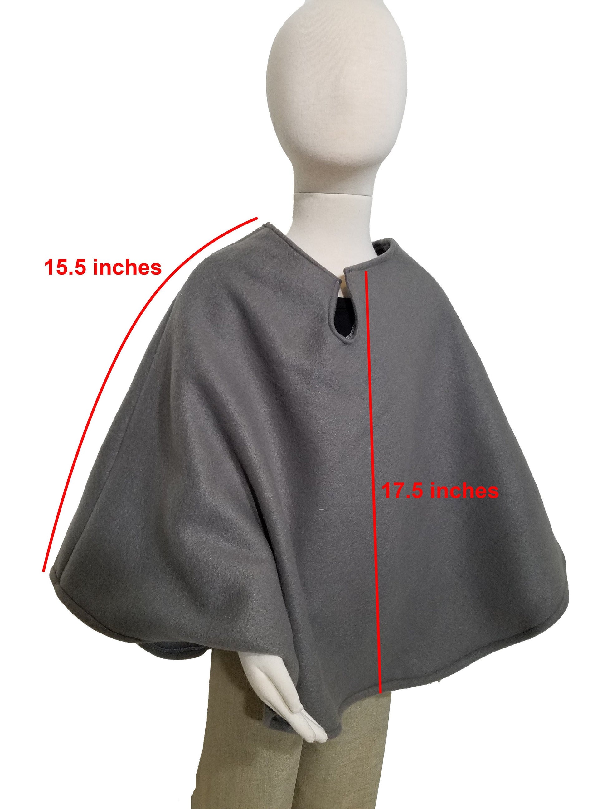 Poncho- child; steel gray plush anti-pill fleece (size 4T - 6 years)