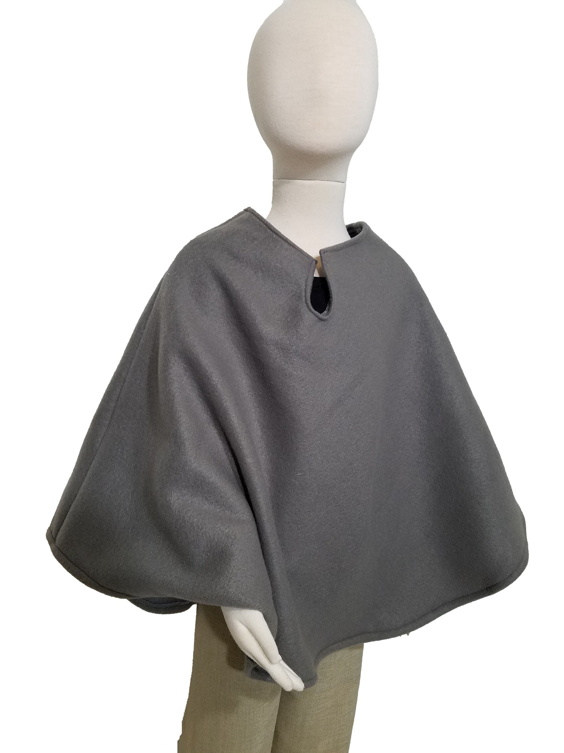 Poncho- child; steel gray plush anti-pill fleece (size 4T - 6 years)