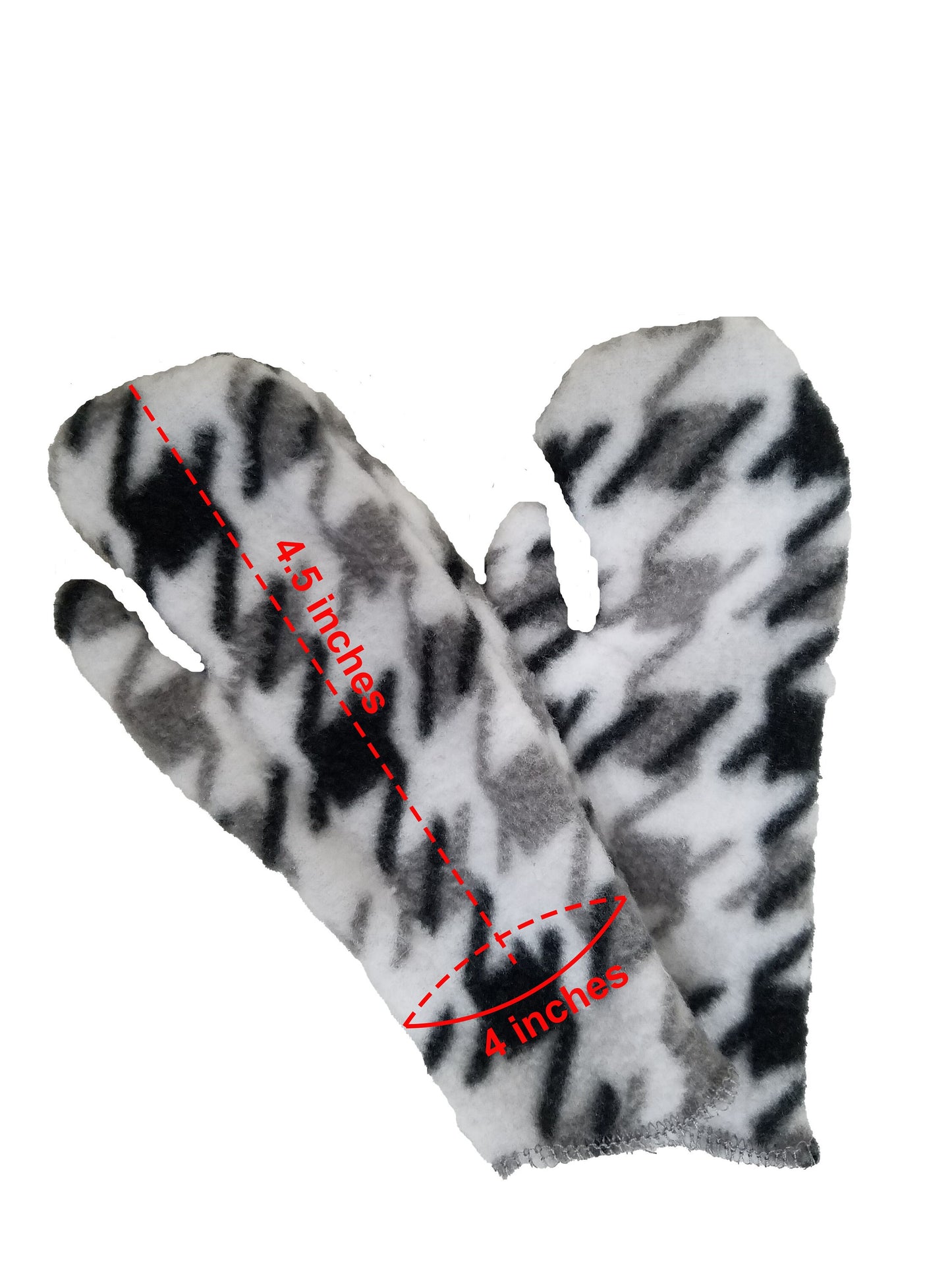 Toddler mittens- houndstooth black and white plush fleece