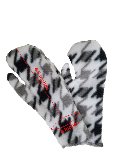 Toddler mittens- houndstooth black and white plush fleece
